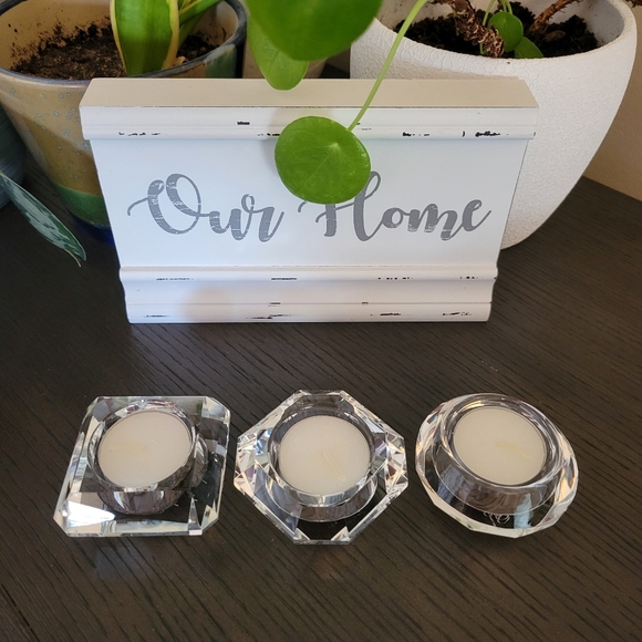 Oleg Cassini Crystal Tealight Candle Holders - Set of 3 - Picture 1 of 3